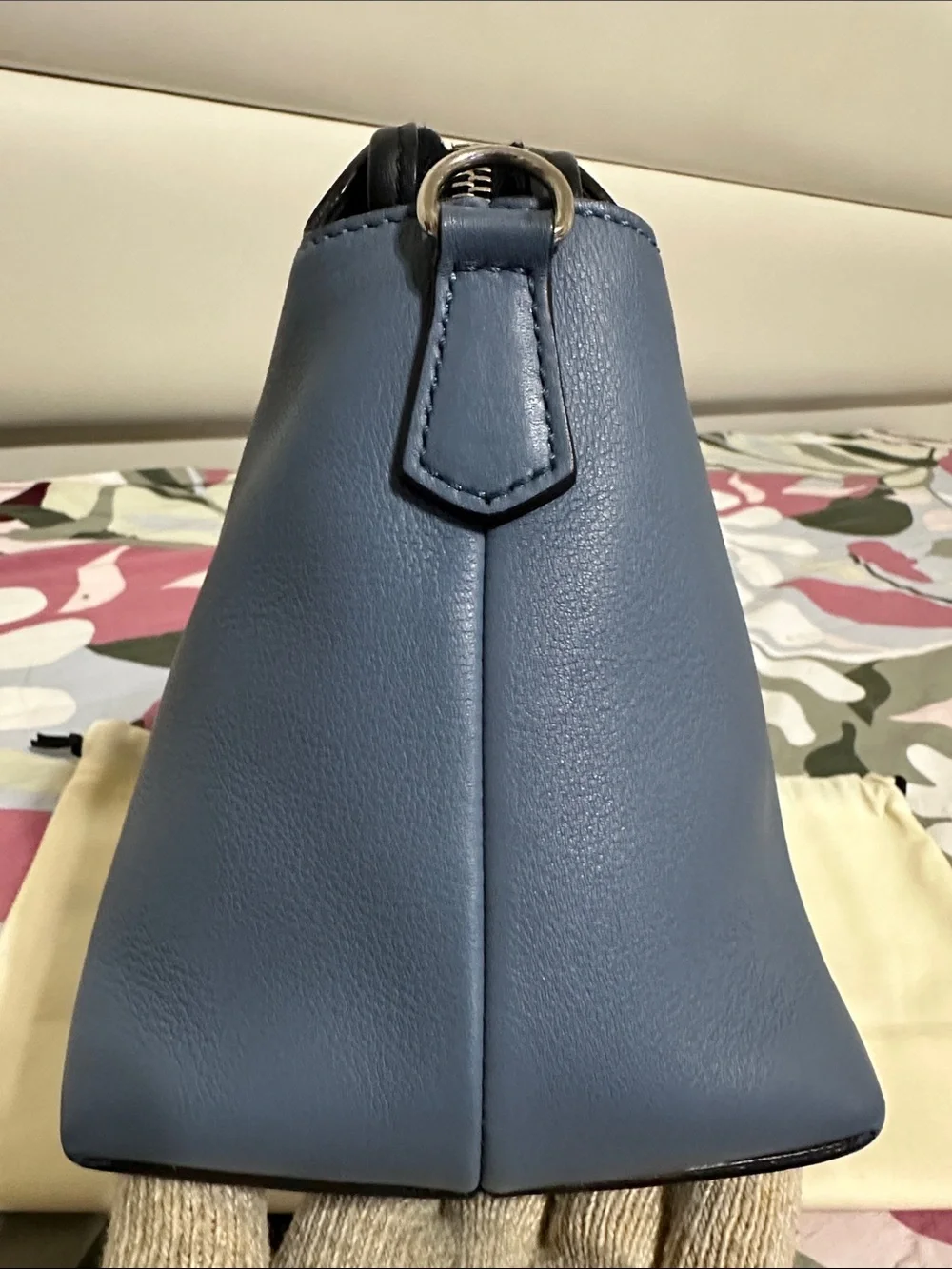 Fendi Blue Leather Satchel with Tan Accent